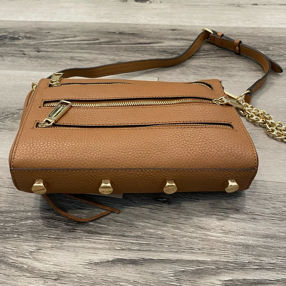 REBECCA MINKOFF 5-Zip Mini Crossbody Leather Bag Color:Almond NWT - Picture 3 of 9